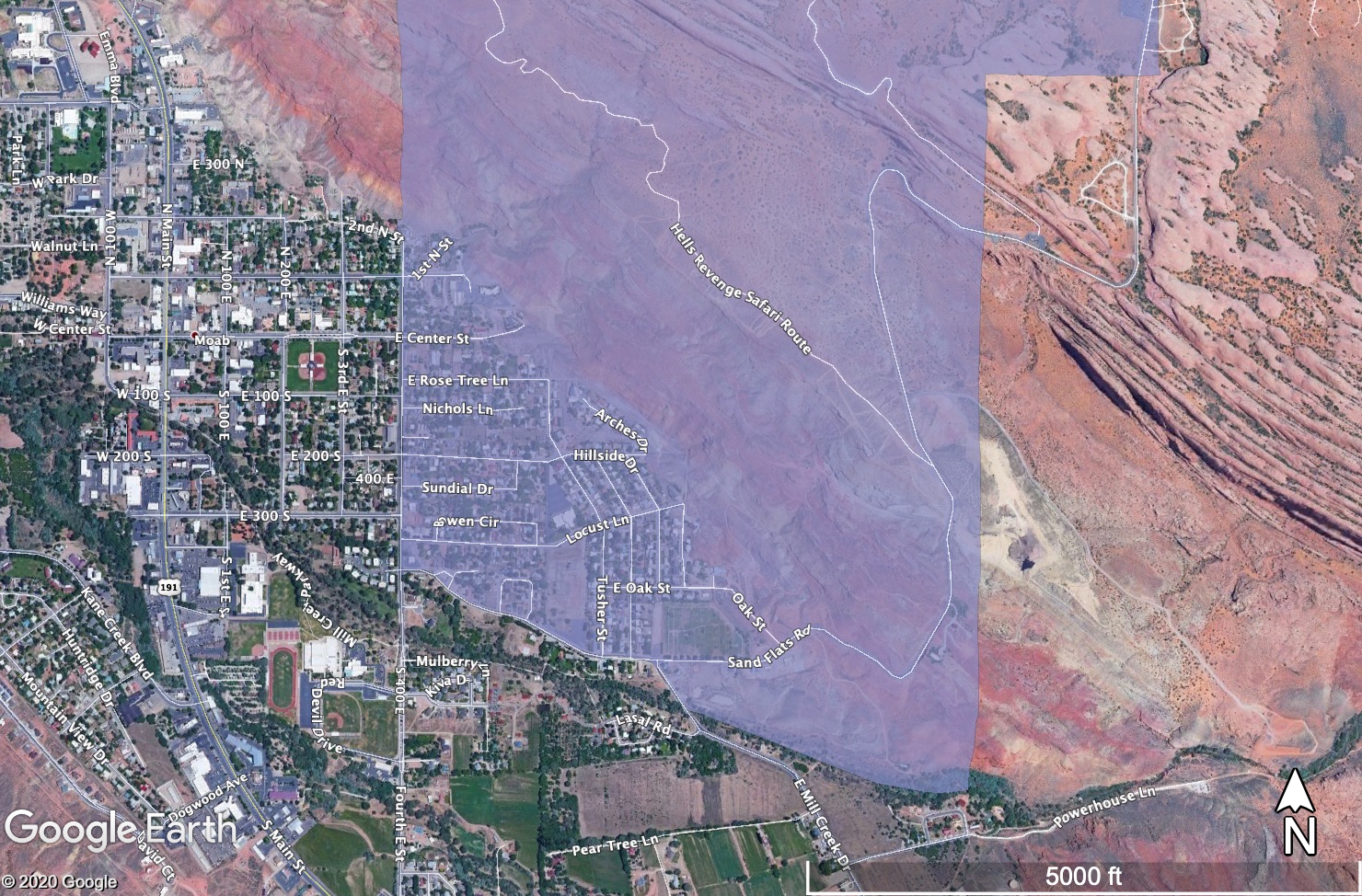 A map of the boundaries of Grand County Commission District 3, which encompasses part of northeastern Moab