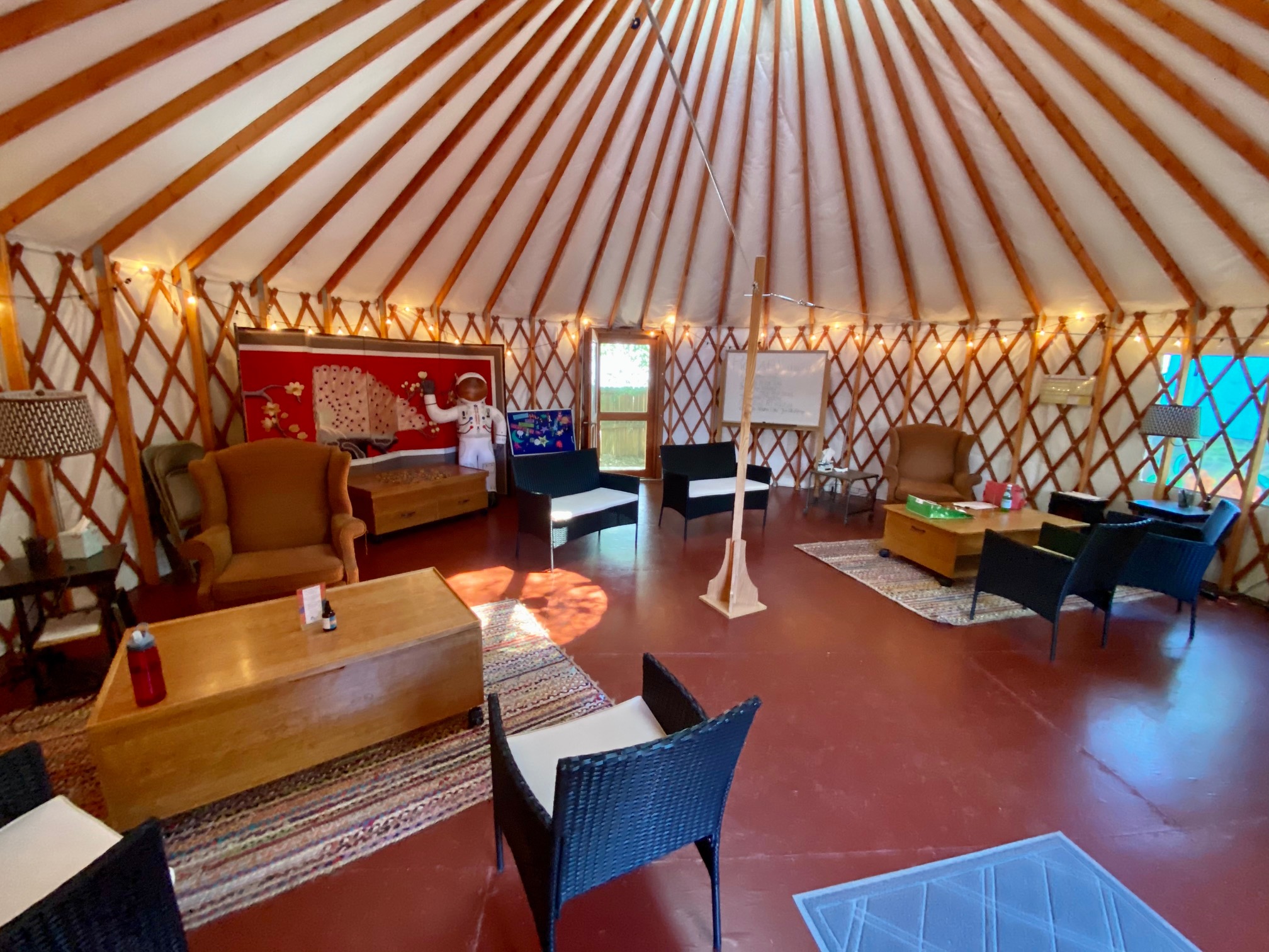 The inside of the yurt. 